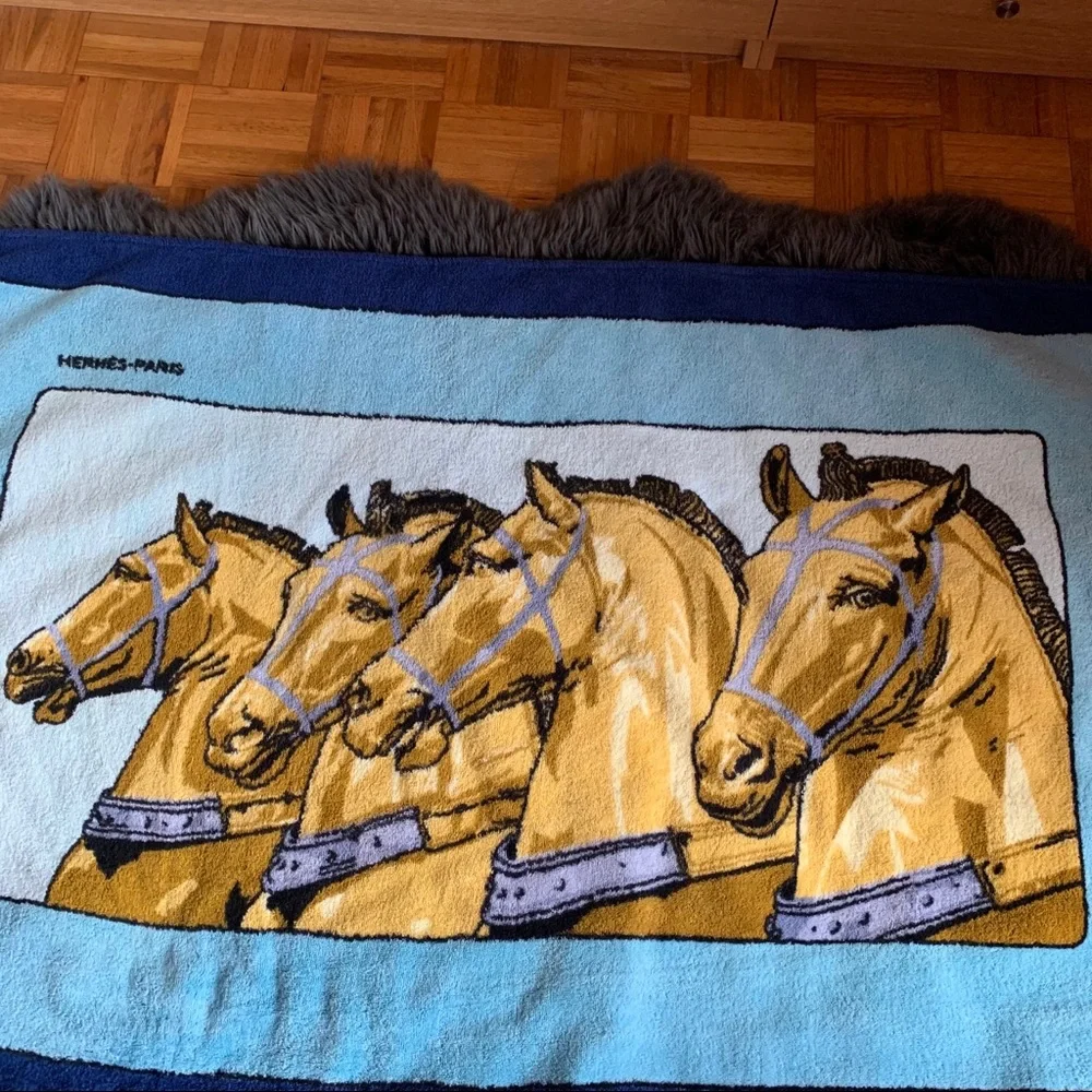 Vintage Hermès Large Towel Equestrian/Horses Motif